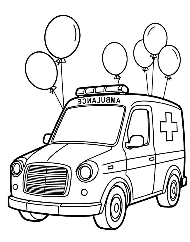 Ambulance with balloons coloring page